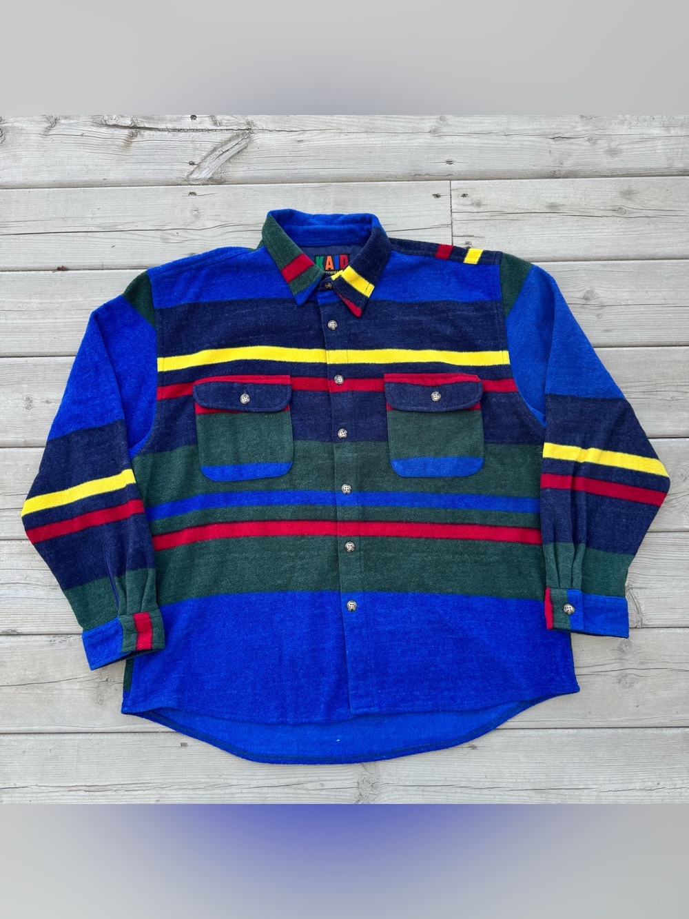 Colorblock Corduroy Shirt Mens L Long Sleeve Retro 90s Style Rugby Striped